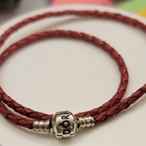 Pandora Red Braided Bracelet with Silver Clasp